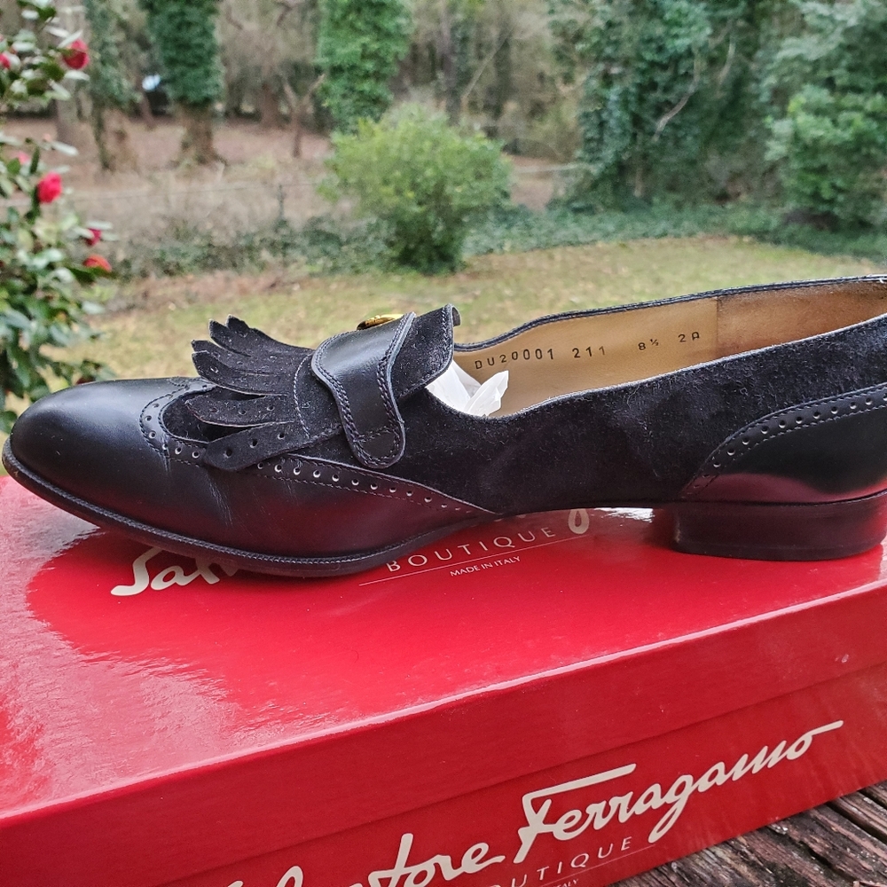 Salvatore Ferragamo Black Leather & Suede Loafers - Picture 5 of 15